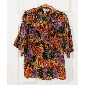 Silk Studio by Claude Bennett Floral Print Silk Button‎ Down Blouse Top Size 10